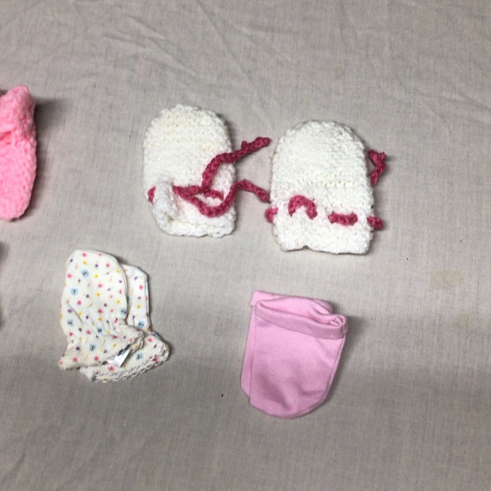 Cozy White and Pink Knitted Baby Mittens